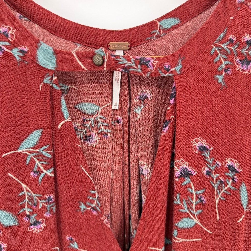 Free People Womens Medium Sleeveless Tunic Tank Top Floral Boho Keyhole Flowy‎ - Picture 6 of 8